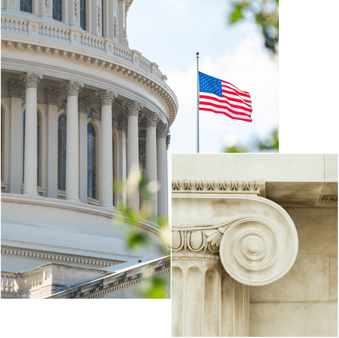 U.S. Capitol building with American flag.