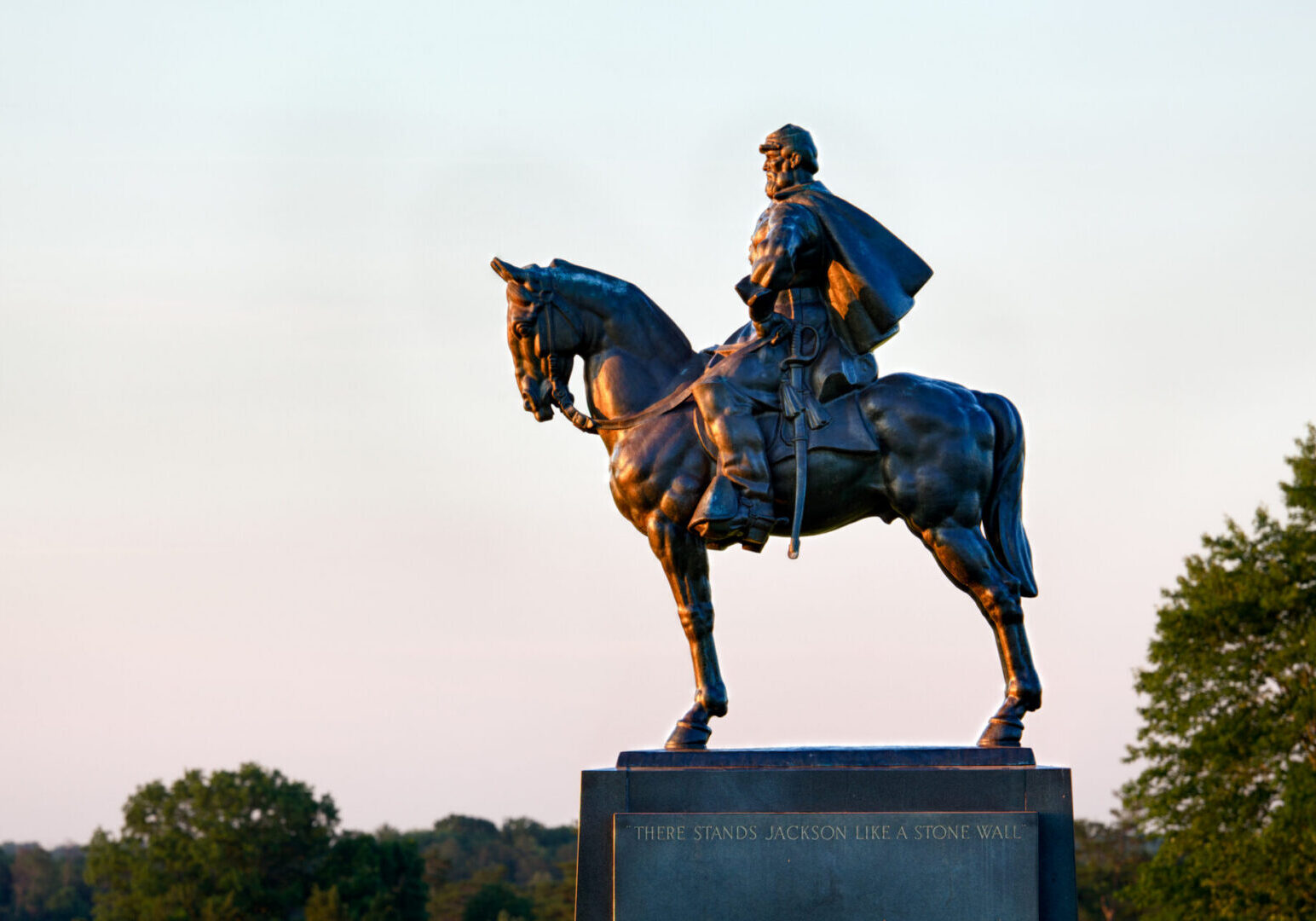 Sunset view of the statue of Andrew Jackson at Manassas Civil War battlefield where the Bull Run battle was fought.  The statue was acquired for the nation in 1940. 2011 is the sesquicentennial of the battle